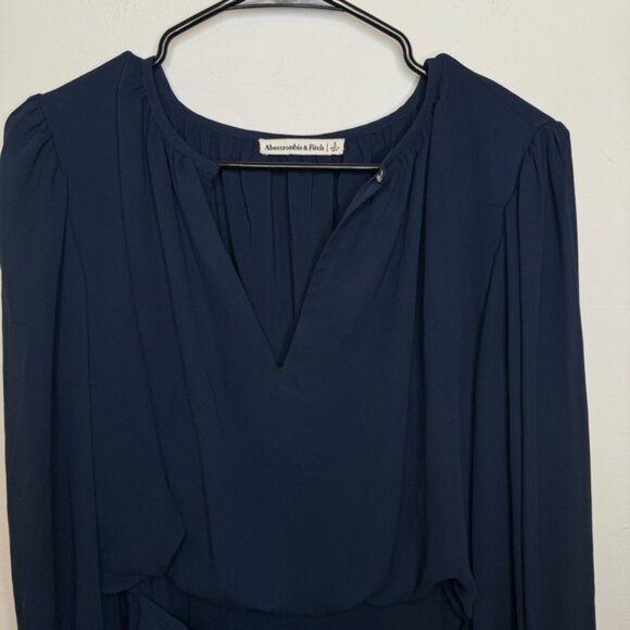 Abercrombie x Kathleen Post Long-Sleeve Wrap Micro Mini Dress Navy - Picture 5 of 9